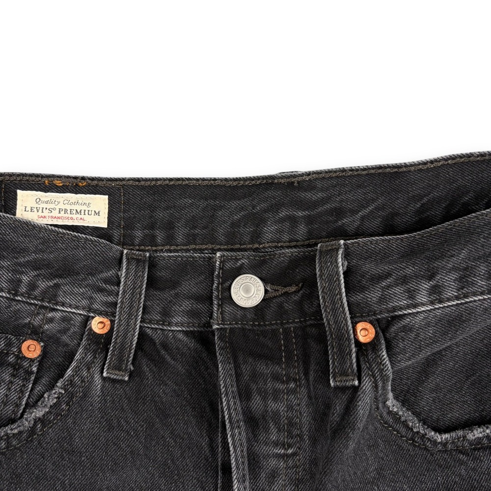 Levi's Denim Shorts Womens 28 Black 501 Button Fly Cut Off Distressed Frayed - Picture 2 of 12